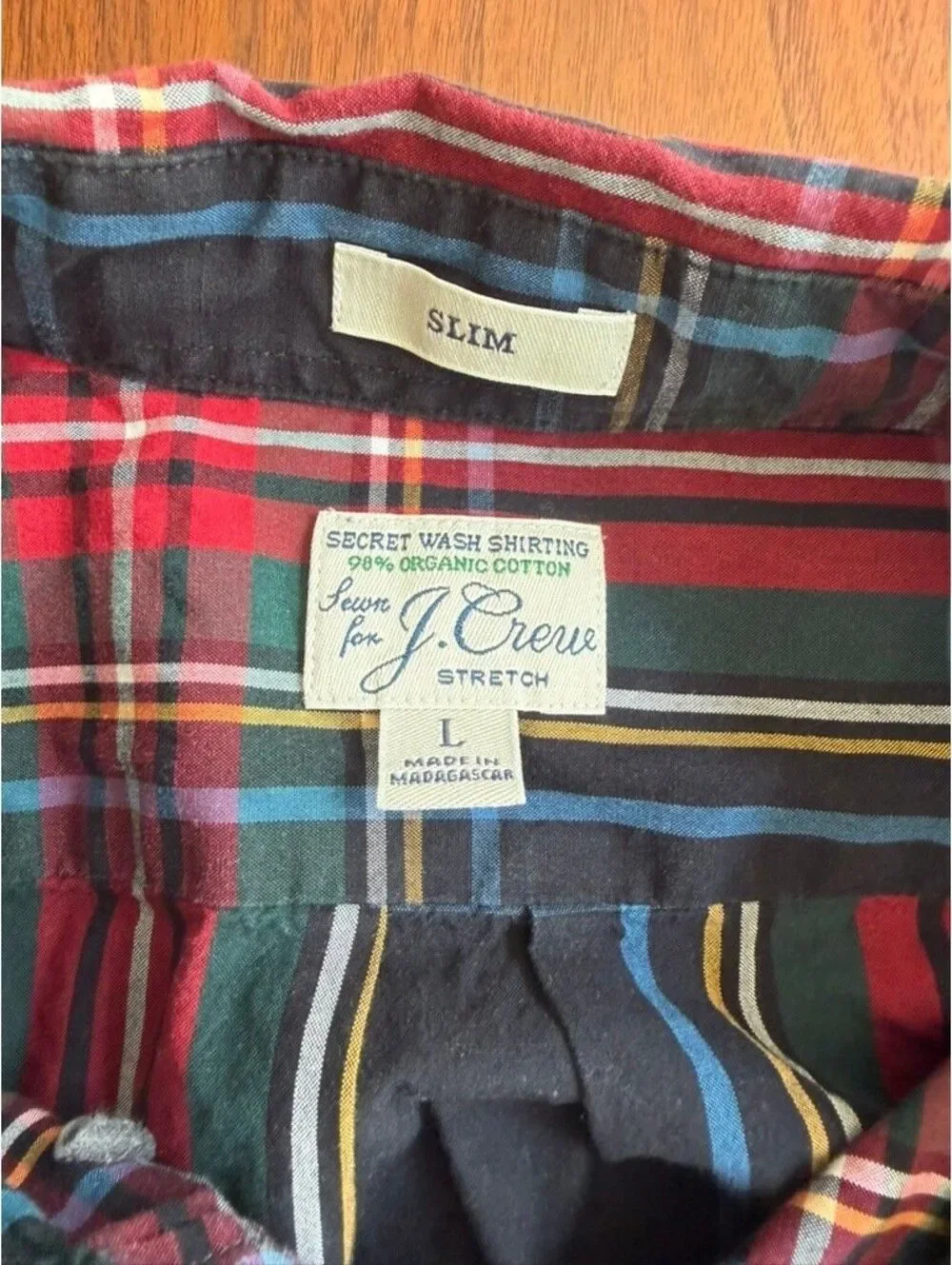 J.Crew Slim Fit Secret Wash Organic Cotton Black Tartan Plaid Shirt - Size L